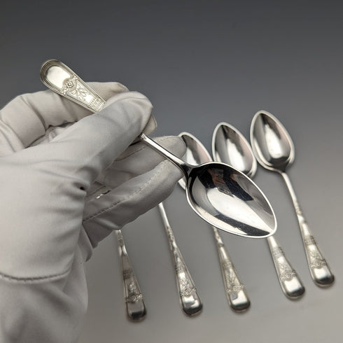 Around 1900 British Antique Silver Plated Teaspoon Set of 6 Daniel & Arter